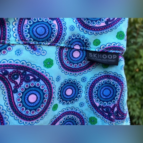 EUC SKHOOP Fiona Blue Purple Paisley Cotton Mini Skirt Oeko-Tex Sustainable Sz M - Picture 2 of 10